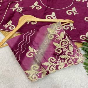 Sari en mousseline de soie VASTRA COTTAGE de qualité supérieure avec broderie de sequins complexe, bordure de designer, style élégant Bollywood, sari de soirée - Product Image 5