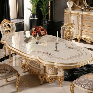 Juego de Comedor de Lujo Estilo Rococó Francés, Madera de Caoba Sólida, Ecológico y Duradero, Tallado a Mano en Dorado, Muebles Elegantes para Hotel - Product Image 4