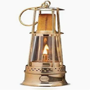Traditional solid brass miner safety oil lamp featuring clear glass and <b>top</b> loop handle, available at wholesale prices. - Product Image 1