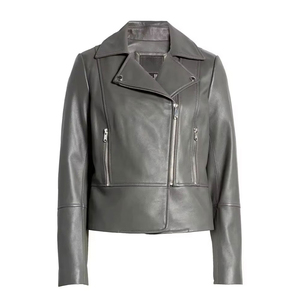 Vêtements élégants pour femmes avec poches, veste de moto en cuir véritable à manches longues avec fermeture éclair - Product Image 3