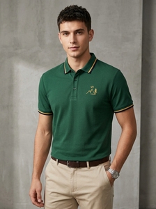 Mens Cotton Jersey for Shirt Short Sleeve Contrast Trim Button Collar Front Solid Custom <b>Logo</b> Casual Business - Product Image 6