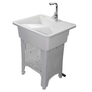 White Freestanding Plastic Utility Sink Drop-in Deep Sink Kit with Inlet Pipe Drain for Outdoor or Laundry Use - Product Image 1