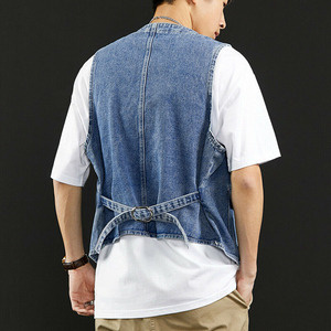 Chaleco vaquero azul para hombre, corte moderno, estilo urbano, 100% algodón, chaleco de moda para motociclistas y viajeros. - Product Image 3