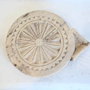 Vintage White Wash Wooden Chapati <b>Rolling</b> Board Cookies Design Plate Hand Carved Floral Decorative Kitchen Decor - Product Image 5