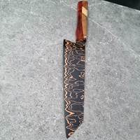 Couteau de chef japonais de 8 pouces en cuivre damas, cœur VG10, manche en bois stabilisé, logo personnalisé, étui en cuir fait main