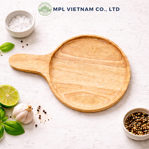 Tabla Redonda de Madera de Caucho Natural Ecológica para Pizza, Paleta Rústica de Madera para Servir, Utensilio de Cocina para Catering, Pan, Queso, Frutas - Product Image 3