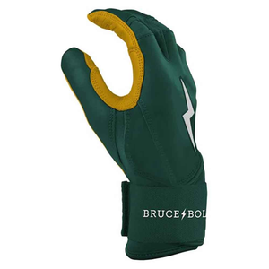 BRUCE BOLT Premium Leather Batting <b>Gloves</b>-Dark Green Gold Professional <b>Baseball</b> Softball Gear Secure Wrist Support Left-handed - Product Image 5