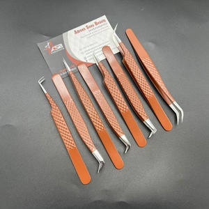 Pinces pour extensions de cils avec logo personnalisé, en acier inoxydable, pinces russes pour volume de cils, qualité supérieure, finition mate brossée - Product Image 6