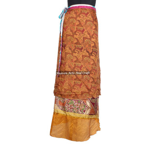 Beautiful Indian Vintage Women Silk Magic <b>Wrap</b> <b>Skirt</b> 2 Layer Reversible Magic Silk Saris <b>Wrap</b> Long <b>Skirt</b> Silk Sari Fabric <b>Wrap</b> - Product Image 3