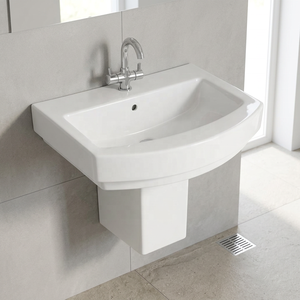 Lavabo demi-pied en céramique à surface solide, finition brillante ou mate, pour villa et centre commercial - Product Image 1