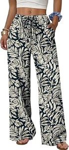 Pantalones Palazzo de Cintura Alta con Frente Plano y Pierna Ancha para Mujer, Fluidos, con Cordón Ajustable, Bolsillos Elásticos, Spandex Transpirable, Casuales, de Verano, para Playa - Product Image 2