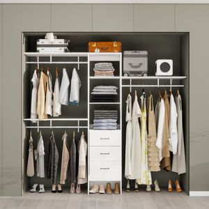 Sistema Organizzatore per Cabina Armadio da 96 Pollici (8FT) con 3 Ripiani Regolabili, 3 Aste Appendiabiti Espandibili e 3 Cassetti con Ruote - Product Image 5