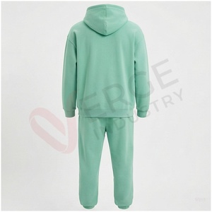 Ensemble de survêtement unisexe vert menthe à capuche, manches longues, couleur unie, décontracté, pour l'automne, 100 % coton respirant, coupe classique, taille adulte - Product Image 2