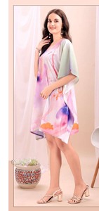 Digital Printed Feather Polyester <b>Kaftan</b> <b>Summer</b> Casual Women's Maxi Half Sleeve - Product Image 3