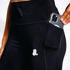 Legging sport noir tricoté pour femme, longueur cheville, taille haute élastique, respirant, coupe ajustée, logo sur la jambe droite, collection printemps - Product Image 5
