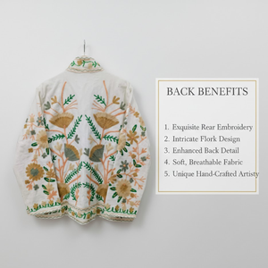 Chaqueta de Algodón Hecha a Mano de Primera Calidad, Bordado Floral a Mano, Obra Maestra para Mujer, Manga Larga, Bolsillos Laterales, Abrigo Estilo TNT Heritage - Product Image 6