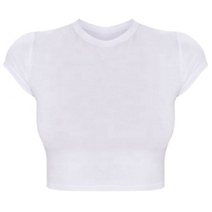 White Cropped Women T Shirt Short Sleeve Crew Neck Slim Fit Knitted Tee for Summer Casual Wear with custom logo - Product Image 1