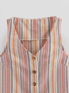 Gilet décontracté à col en V et boutons, motif rayé multicolore, pour femme, sans manches, avec poches à rabat, collection 2026 - Product Image 3