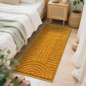 Modern Geometric Chenille <b>Bath</b> <b>Mat</b> Rectangle Thick Tufted Non-Slip Rubber Backing Home Use <b>Mustard</b> Yellow - Product Image 2