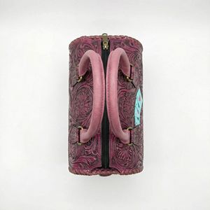 Magnifique sac de sport mini Speedy en cuir véritable 100% avec motifs floraux sculptés à la main, cartes d'as, luxe et sport - Product Image 3