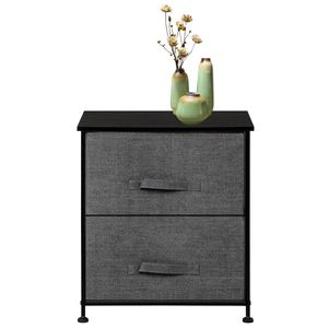 Comodino con 2 cassetti, struttura in acciaio robusta, piano in legno, contenitori in tessuto facili da aprire, organizer per camera da letto, unità contenitore - Product Image 1