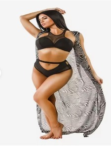 Conjunto de 5 piezas de traje de baño de chifón tejido a rayas con logo, de secado rápido, transpirable, con bordado de pedrería, para mujer - Product Image 3