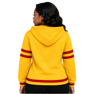 PDK <b>Women</b> Gold <b>Hoodie</b> <b>Red</b> Book Candle Graphic 1923 Varsity Striped Sleeve Hooded Pullover Sweatshirt Kangaroo Pocket Ribbed Hem - Product Image 2