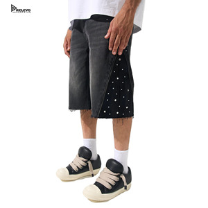 Shorts en jean unisexe à strass, taille haute, ornés de cristaux étincelants, style streetwear tendance pour l'été - Product Image 1