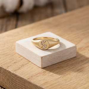 Trendy Solid Gold <b>Initial</b> Monogram Lab Diamond Certified <b>Ring</b> Women Men Wedding Party Birthday Gift Classic Fine Jewelry - Product Image 1