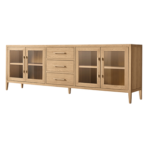 Luxury Modern Solid Teak <b>Sideboard</b> Cabinet Glass Doors and Drawers Midcentury Design <b>Storage</b> Credenza for Living Room - Product Image 2
