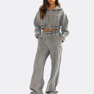High Quality Custom Vintage Tracksuit Men <b>Women</b> Distressed Unisex Sweatsuit Men Acid Wash Jogger Flare <b>Sweatpants</b> and Hoodie Set - Product Image 3