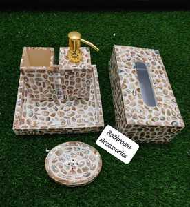 Luxury Mother of Pearl Resin Bathroom Accessories Set Handmade Resin Bath Set Soap Dispenser <b>Toothbrush</b> <b>Holder</b> Tray Tissue Box - Product Image 5