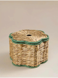 Panier pour enfants en jacinthe d'eau, tendance du moment, fait main, tissé, boîte de rangement, forme de fleur, ligne verte décorative, organisateur de jouets - Product Image 6