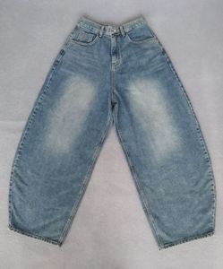 Pantalon en jean bleu unisexe ample de haute qualité, vintage, personnalisé, en coton, avec lavage à l'acide et impression à l'encre - Product Image 2