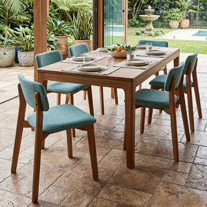 Teak Wood Dining Chair Rika Style Scandinavian Premium Quality Foam <b>Cushion</b> Upholstered Seat <b>Back</b> Hotel Restaurant - Product Image 3