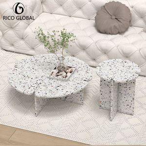 Modern Terrazzo <b>Coffee</b> <b>Table</b> <b>Set</b> Minimalist Living Room Furniture Concrete Side <b>Table</b> <b>Nesting</b> Design White Speckled Finish - Product Image 5