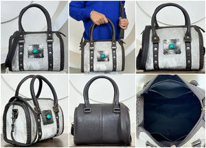 Sac fourre-tout en cuir véritable de vache avec poils, modèle Speedy moyen, style western, sac à main en cuir véritable pour femme, sac de voyage - Product Image 3