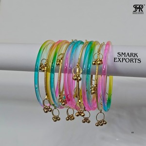 Trendy Multicolor Jelly Glass <b>Bangle</b> Set with Kashmiri Ghungroo Stylish Transparent Fashion Bracelets for Women Girls - Product Image 2