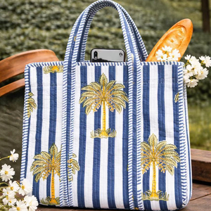 Bolsa de Compras Acolchada con Estampado Floral Hecho a Mano para Mujer, Bolsas de Tela de Algodón Estampadas de Jaipur Lavables y Personalizadas - Product Image 1