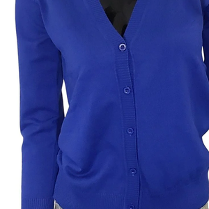 Cardigan en cachemire épais bleu pour femme ZPB – Pull d'hiver à col en V, tricot basique, style personnalisé avec poches, chaud et tendance - Product Image 3