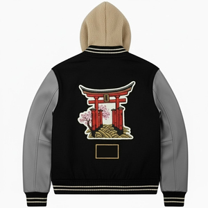 Chaqueta Varsity de Lana con Bordado Chenille para Hombre, Cuerpo de Lana, Mangas de Cuero Genuino, Ropa de Invierno - Product Image 2