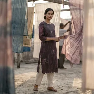 Kurti en coton imprimé pour femmes, manches trois quarts, col rond, confortable, vêtements ethniques décontractés, vêtements traditionnels faits à la main - Product Image 6