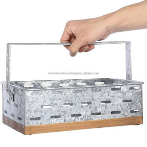 Caddy en métal galvanisé au design moderne avec 4 compartiments \ Porte-ustensiles de pique-nique de cuisine rustique de ferme - Product Image 2