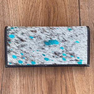 Pochette en cuir occidental usiné à la main sculpture coque de téléphone élégant couleur Turquoise portefeuille en cuir de fourrure de vachette pour plusieurs utilisations - Product Image 5