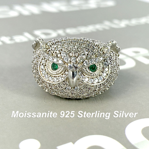 Anillo de Búho Iced Out con Diamante Moissanita, Plata 925, Estilo Hip Hop, Ojo Verde, Lujoso y Distintivo - Product Image 4