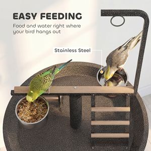 Supporto per Uccelli in Acciaio Inossidabile Stile Classico con Ruote, Vassoio Rotondo, Ciotole per Mangime Grigio Scuro per Uso Interno ed Esterno, Posatoio per Pappagalli - Product Image 6
