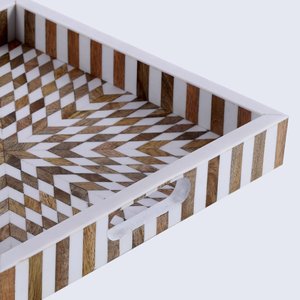Wood and Resin Inlaid <b>Mosaic</b> Rectangular Serving Tray Modern Home Decorative Organizer With Geometric Pattern Best for Ramadan - Product Image 2