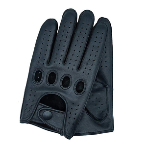 Classic Black Leather Driving <b>Gloves</b> for Men | <b>Red</b> Contrast Stitching & Perforated Design | Lightweight Unlined Summer Racing - Product Image 6