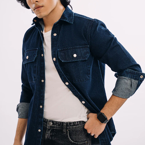 Custom Made Lightweight New Arrival Men Screen Printing Denim Shirt Luxury Style Promotion Unique Men's Denim Shirt OEM - Product Image 4