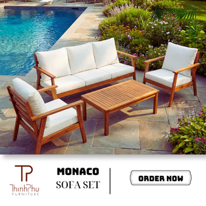 THINH PHU FURNITURE TP6135 Ensemble de canapés modernes Monaco 3 places (4 pièces) avec coussins d'assise de 10 cm et coussins de dossier de 12 cm pour villa/hôtel - Product Image 1